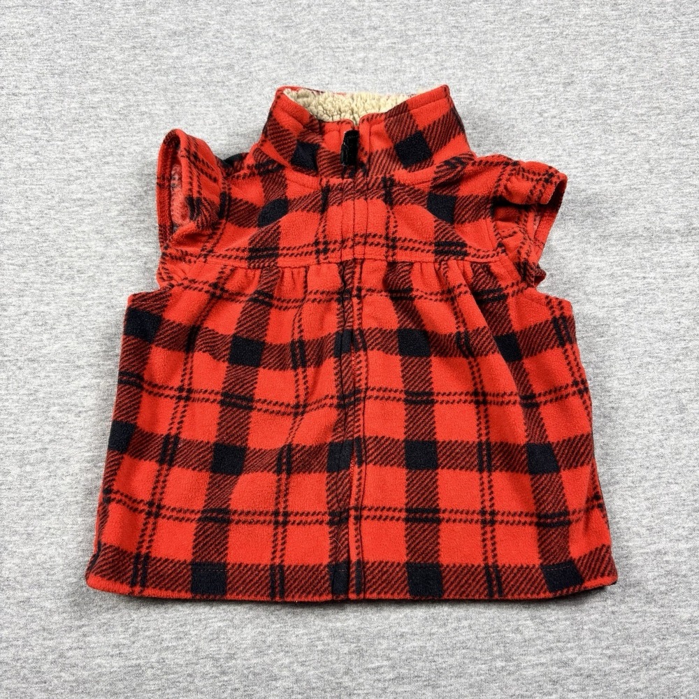 Carter's Baby Girls Cozy Fleece Vest Ruffles Red Black‎ 9 Months Sherpa Collar
